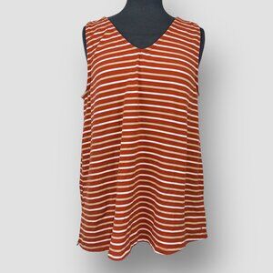 Cuddl Duds Women’s Swing Tunic Tank M Rust White Striped V-Neck Longline Stretch